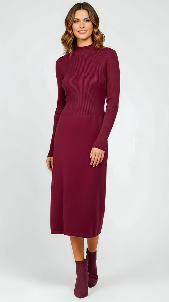 A2720 Burgundy Knit Day Dress
