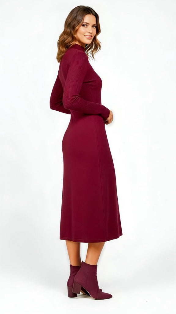 A2720 Burgundy Knit Day Dress