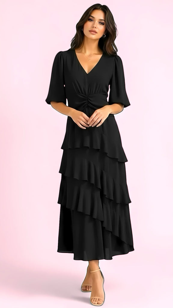 A3052 Camilla Black Layered Dress