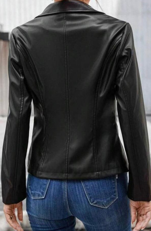 5-A2799 Faux Leather Blazer Black