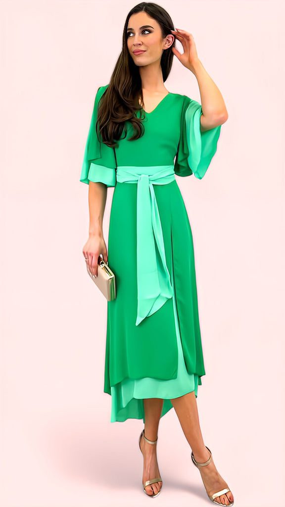4-A1556 Cosima Green 2 Tone Flare Dress