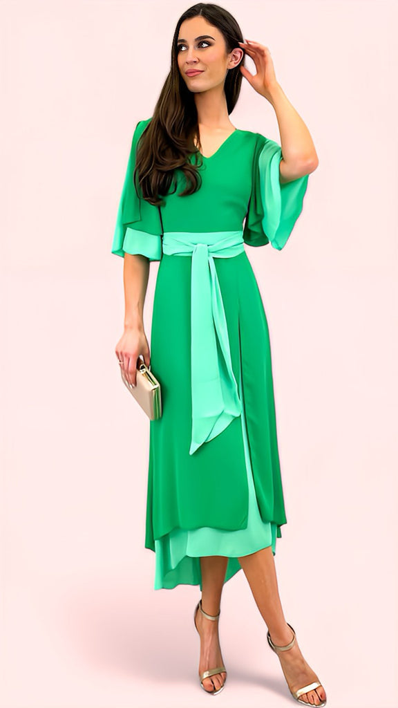 5-A1556 Cosima Green 2 Tone Flare Dress