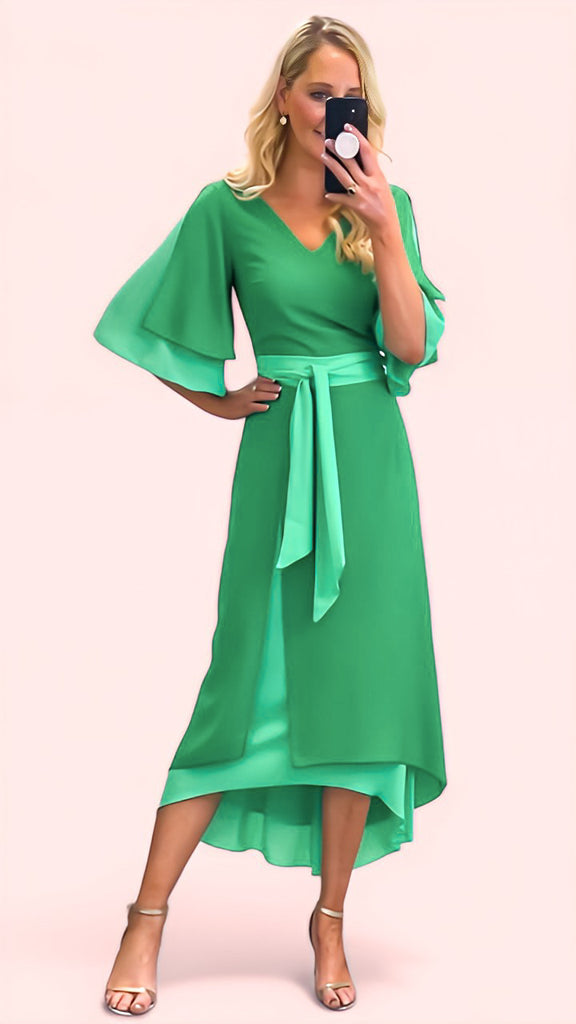4-A1556 Cosima Green 2 Tone Flare Dress