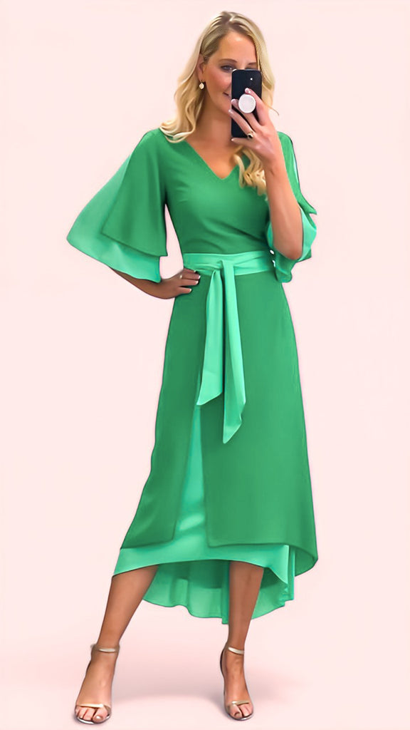 1-A1556 Cosima Green 2 Tone Flare Dress