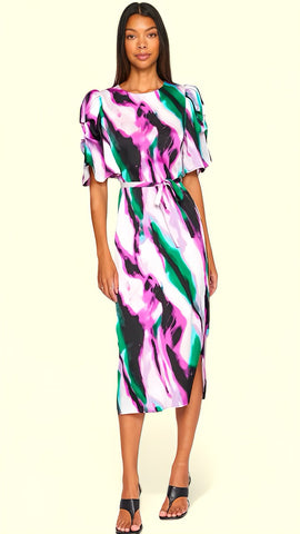 A1508 Levi Green Floral Split Leg Dress