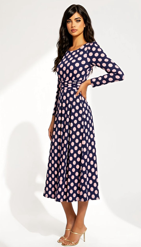 2-A2933 Navy Spotty Midi Dress