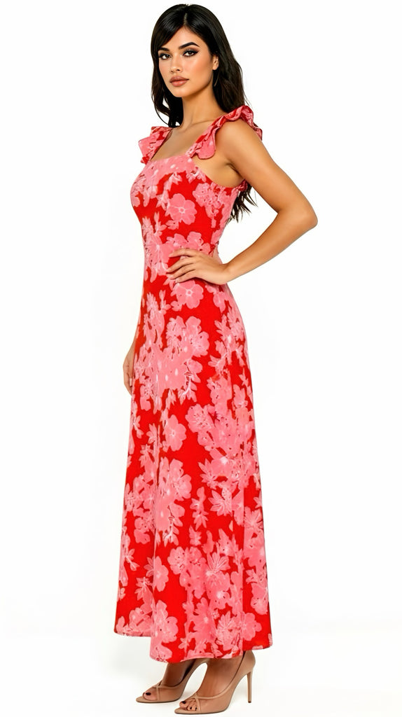 2-A2950 Broderie Pink/Red Midaxi Dress