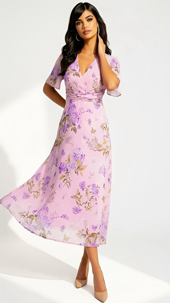 A2935 Daisy Lilac Floral Midi Dress