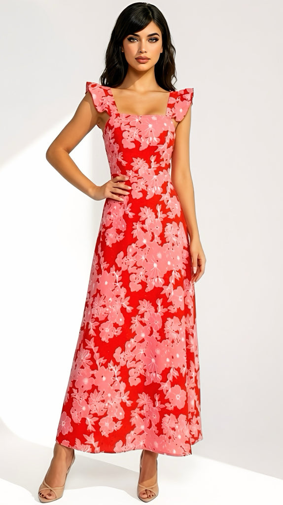 2-A2950 Broderie Pink/Red Midaxi Dress