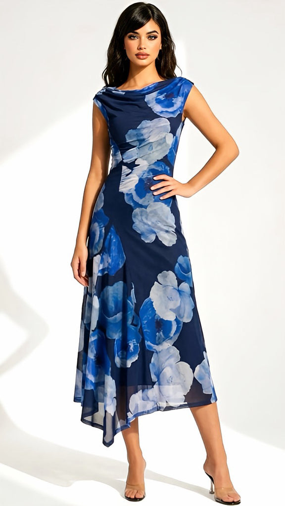 A2948 Royal Floral Asymmetrical Dress