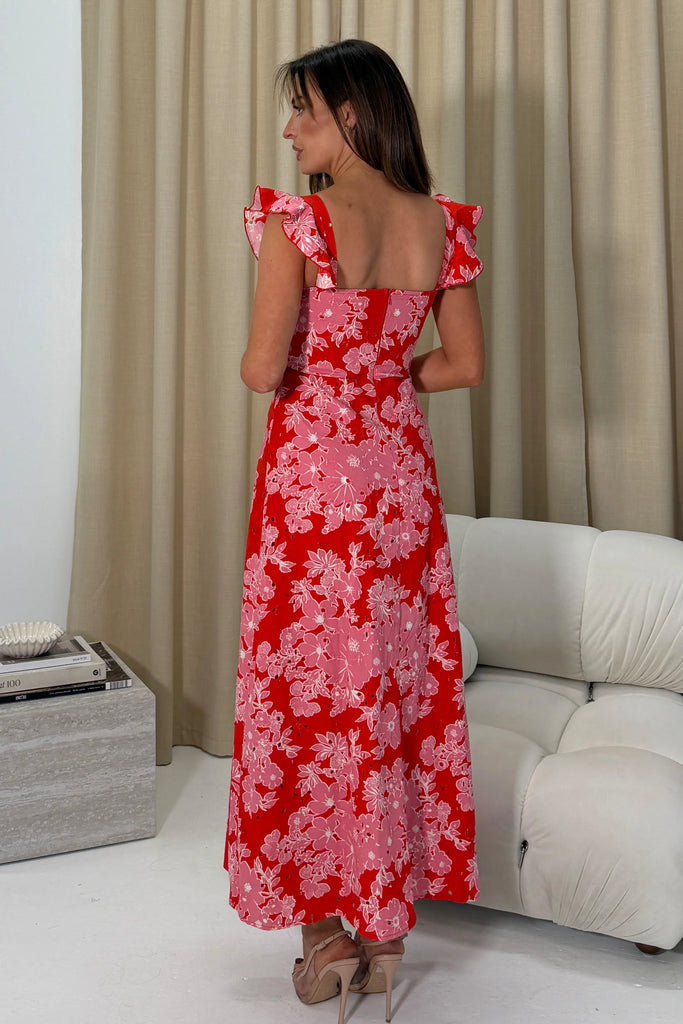 2-A2950 Broderie Pink/Red Midaxi Dress