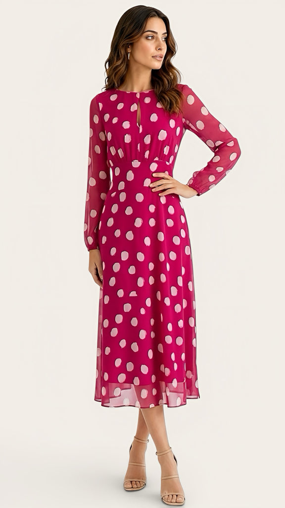 5-A3032 Paloma Pink Dotty Midi Dress