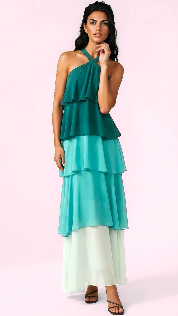 A3011 Monica Halter Flounce Dress