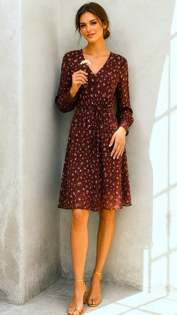 A3194 Rosalee Burgundy Print Day Dress