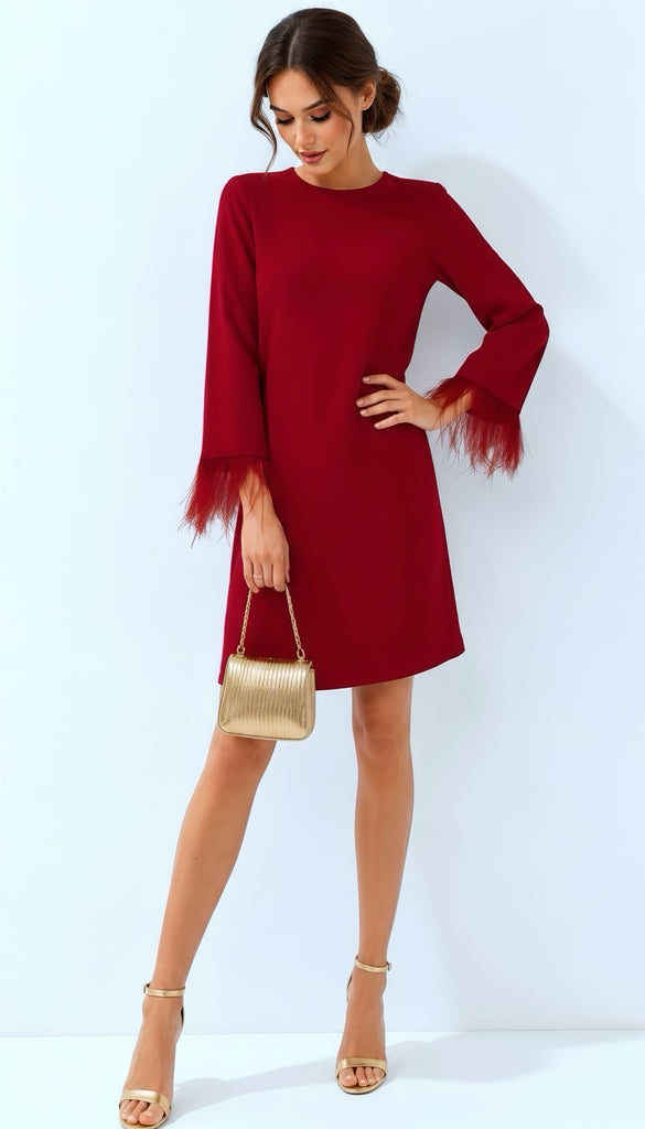 A3195 Dakota Red Shift Feather Dress