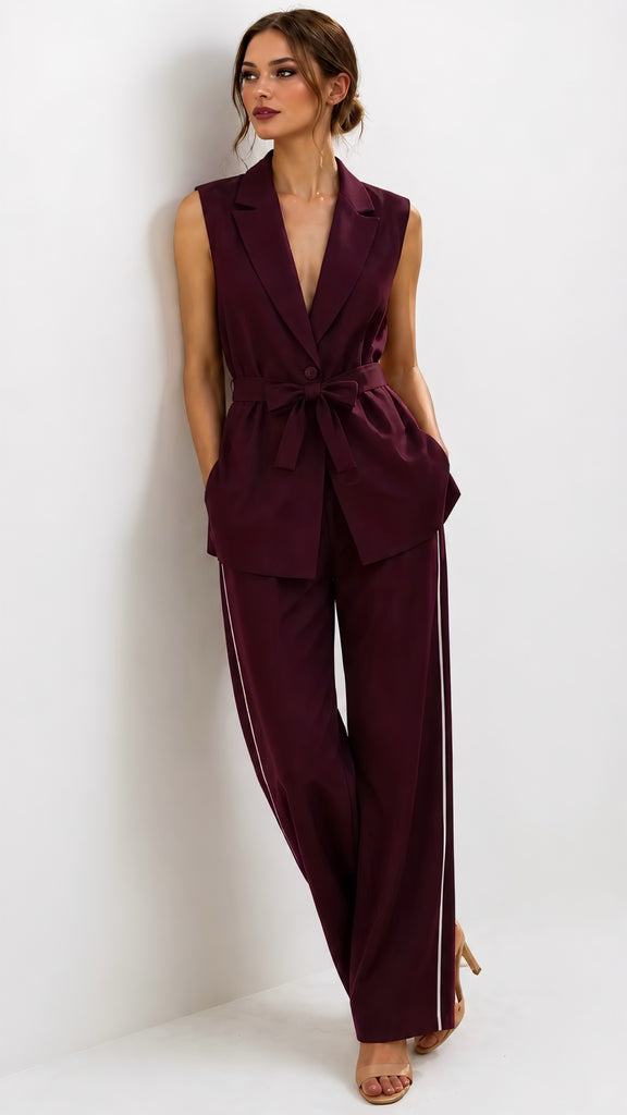 A3166 Plum Waistcoat & Trouser Set
