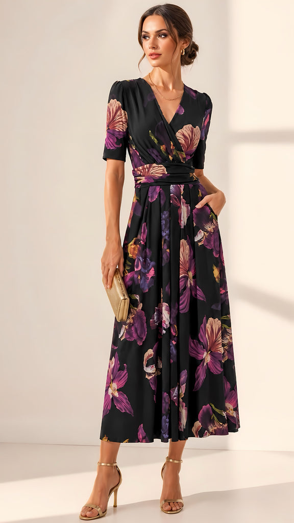 A3206 Aideen Purple Floral Midaxi Dress