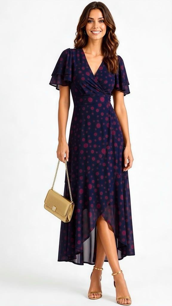 A3229 Jolie Moi Navy Dotty Dress