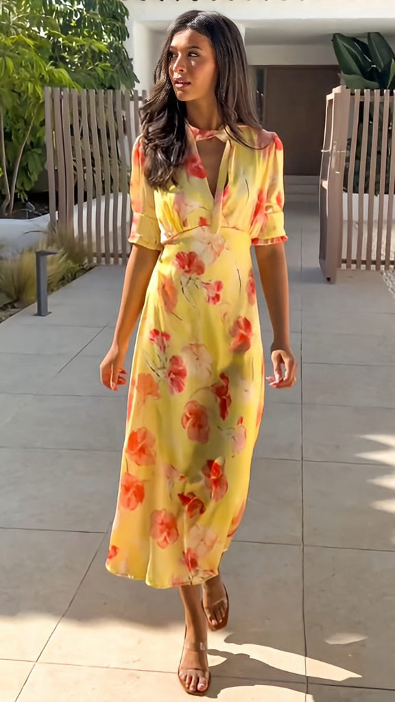 A3010 Kimber Lemon Sateen Midi Dress