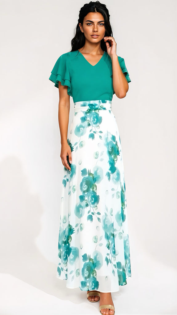 A2984 Mirelle Green Contrast Dress