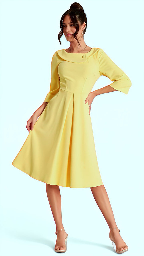 5-A1595 Josie Yellow Flare Dress Vintage Style