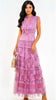 A2913 Pink Print Malva Flounce Maxi Dress