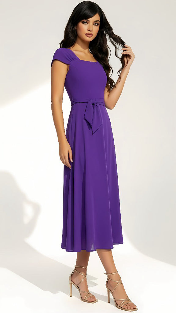 A2928B Melody Purple Chiffon Flare Dress