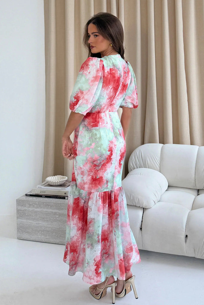 A2971 Rhoda Mint Print Frill Hem Dress