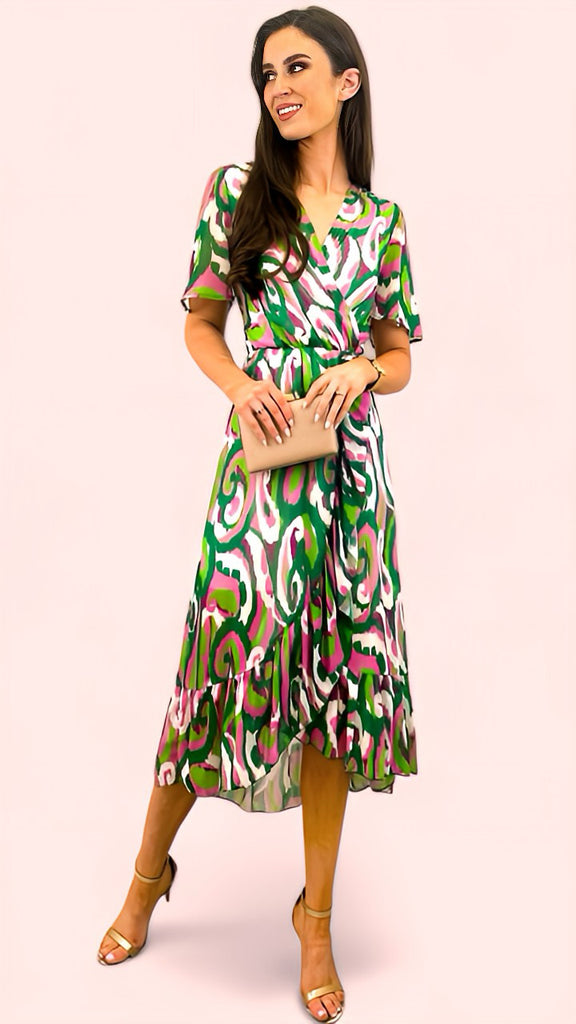 4-A1602 Multi Print Viola Frill Dress