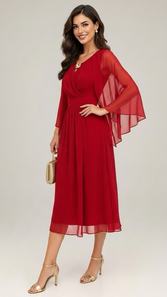 A3323 Kathy Red Cape Dress