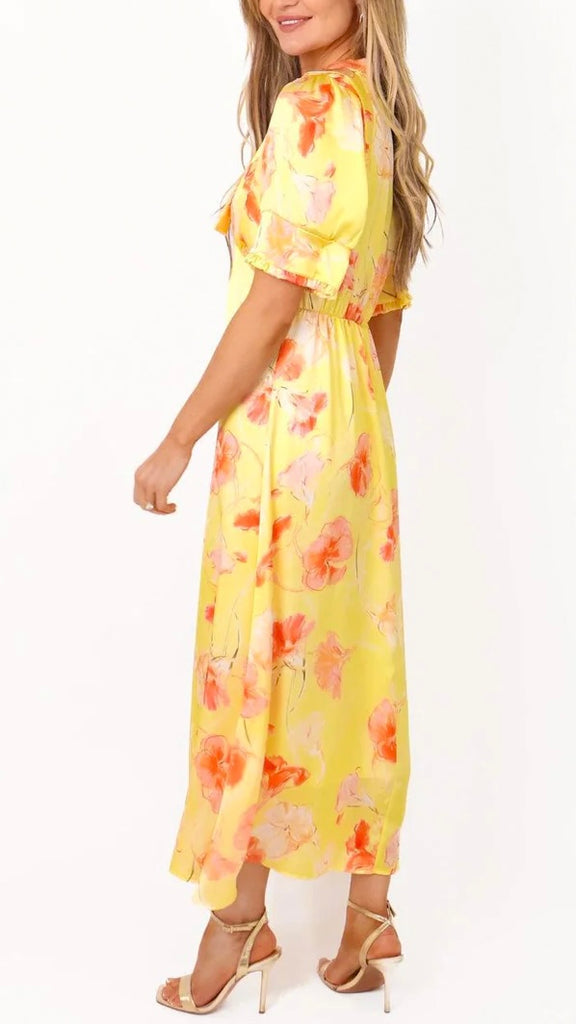 A3010 Kimber Lemon Sateen Midi Dress