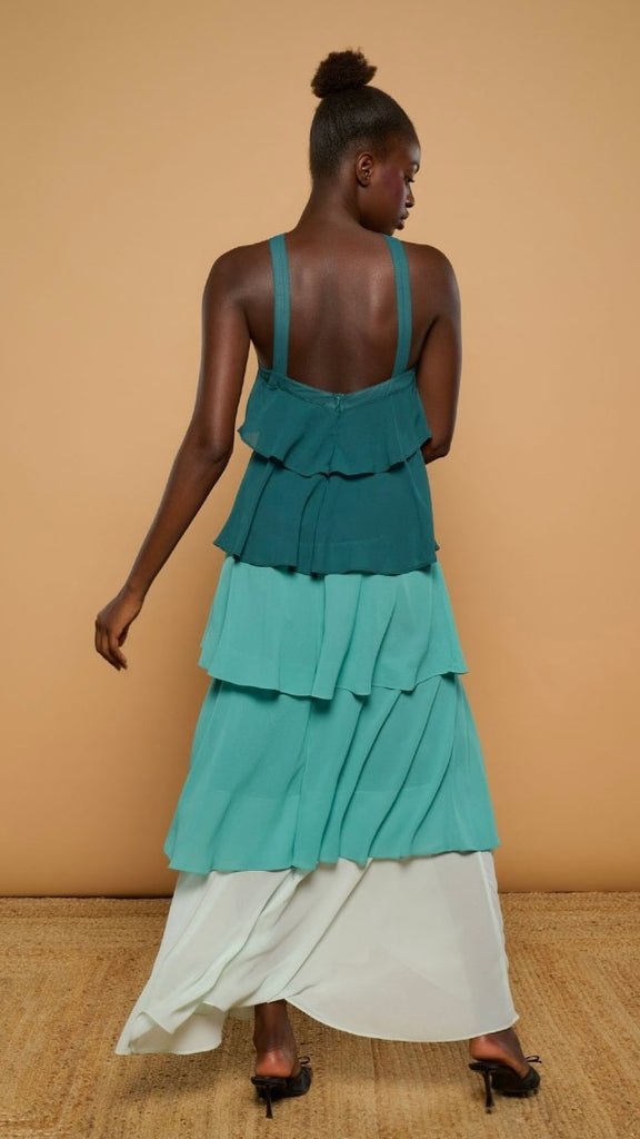 A3011 Monica Halter Flounce Dress