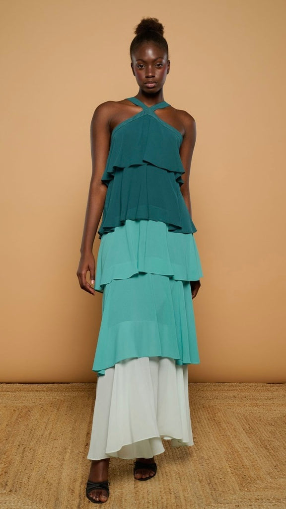 A3011 Monica Halter Flounce Dress