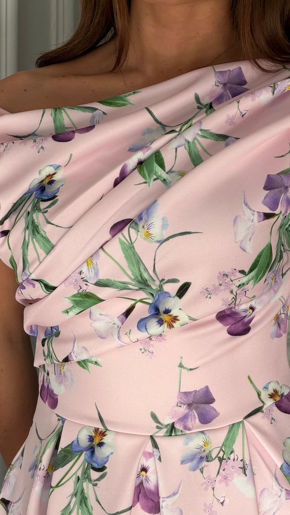 2-A3025 Maxime Pink Floral Asymmetric Dress
