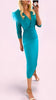 A2441 Palma Teal Feather Trim Dress