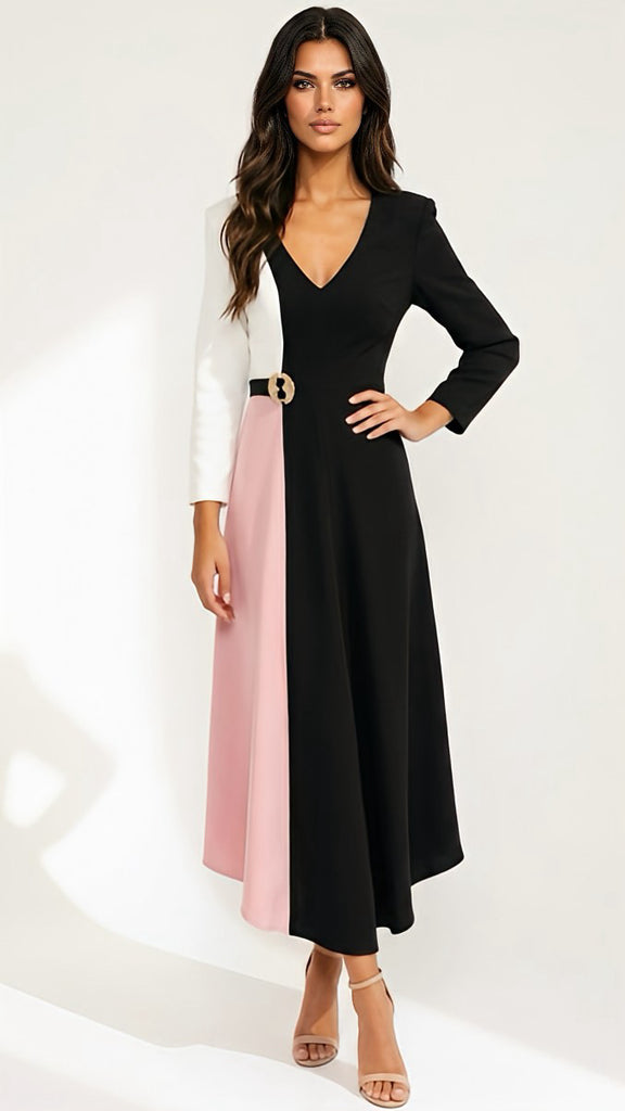 A3042 Tricolor Asymmetrical Dress