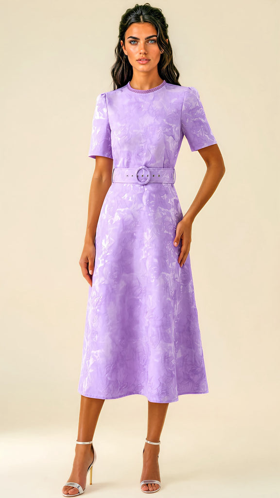 A3143 Lavender Embossed Flare Dress
