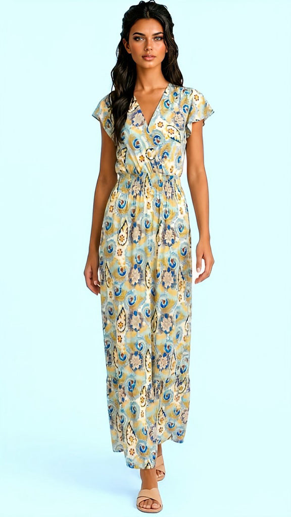 A3100 Vicki Green Print Maxi Dress