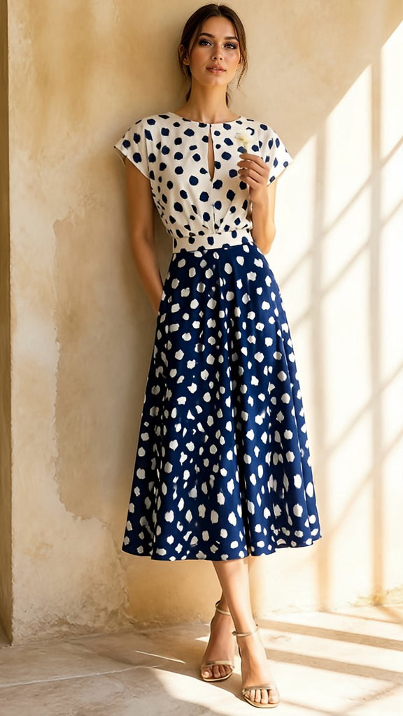 A3152(B) Nevada Navy Contrast Flare Dress