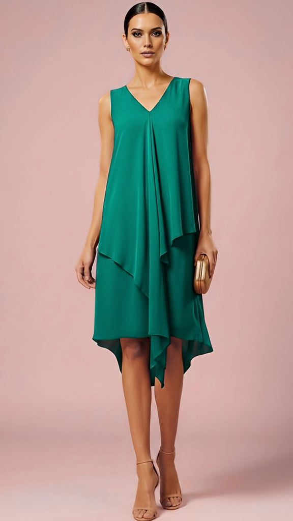 A3130 Teal Asymmetrical Shift Dress