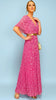 A3089 Pink Print Cape Pleat Dress