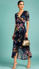 A3127 Navy Floral Ruched Sleeve Dress