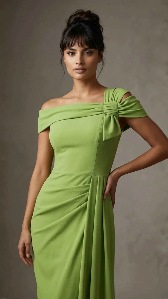A3076 Olina Lime Green Bardot Dress