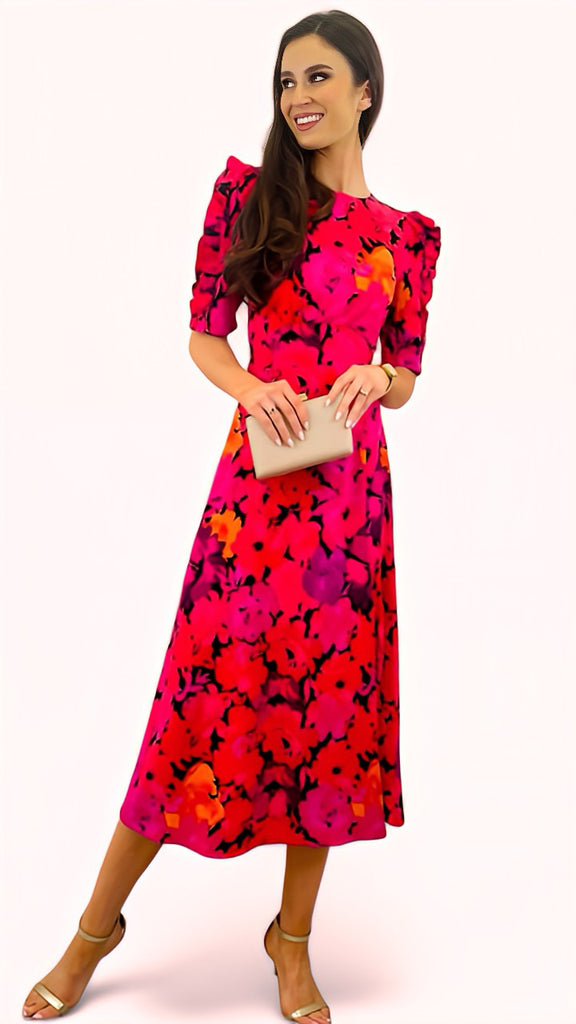 5-A1554 Samira Pink Floral Frill Dress