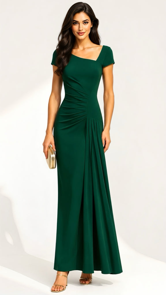 A3306 Laurette Green Asymmetrical Maxi Dress