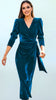 A2678 Teal Velvet Faux Wrap Dress