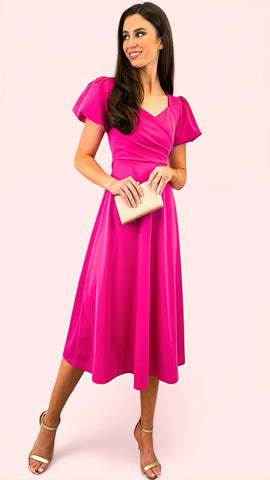 5-A1637 Linda Pink Contrast Flare Dress