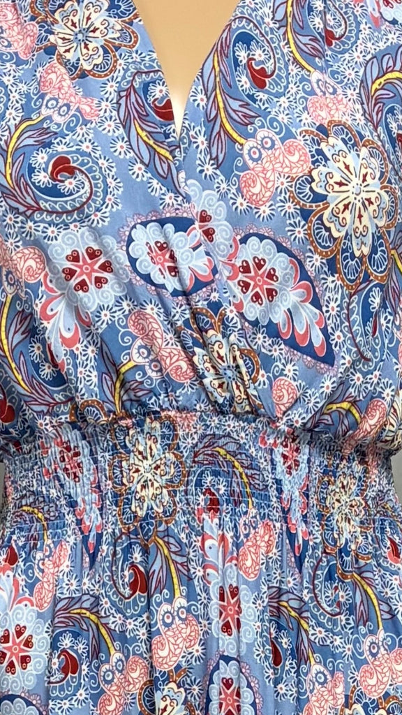 A3102 Vicki Blue Print Maxi Dress