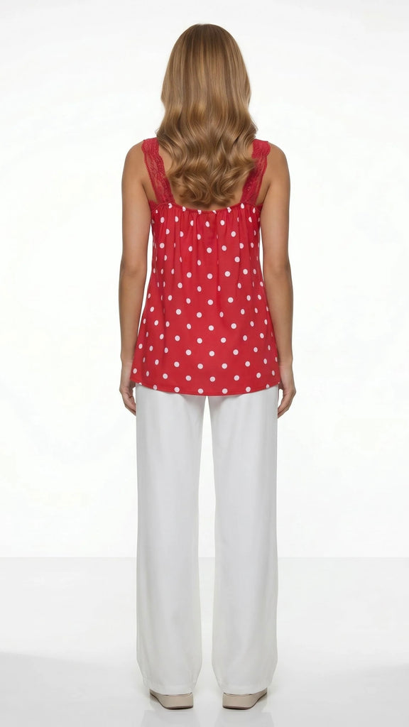 A3103 Red Lace Trim Cami Top