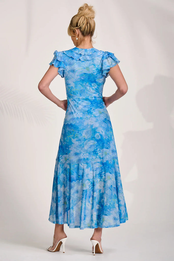 A3115 Sheri Blue Floral Ruffled Dress